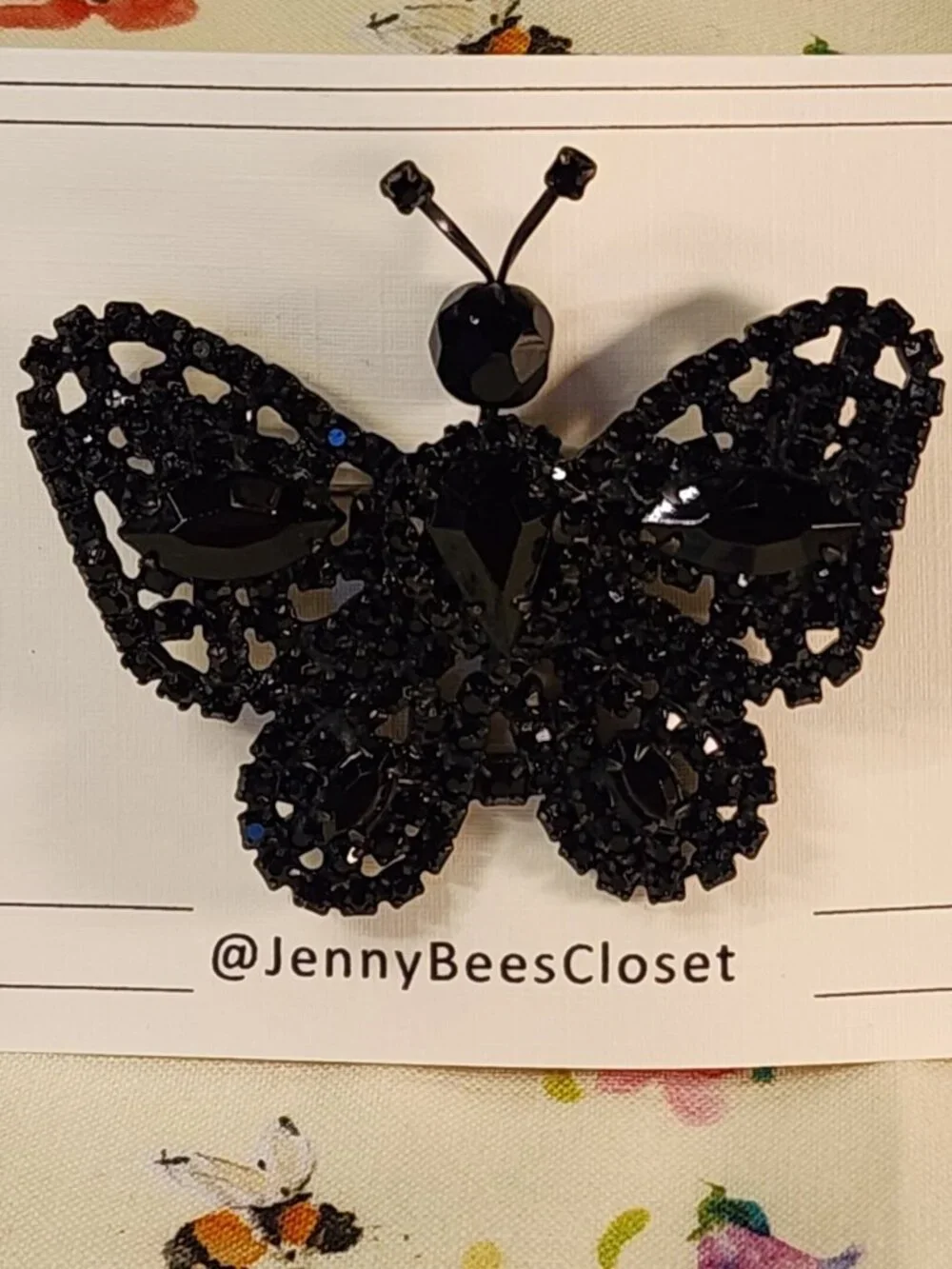 VINTAGE Mid-Century Black Japanned Metal Butterfly Brooch
